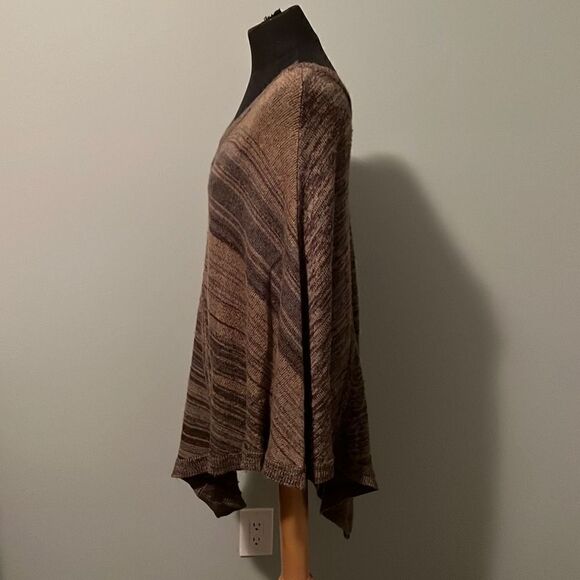 The Territory Ahead Women's Brown Wool Blend Rabbit Hair Knit Striped Poncho - Picture 3 of 8